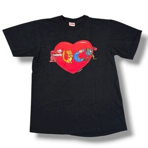 Supreme F**k Love T-Shirt FW17 Heart Characters 2017 Graphic Black Tee Size S